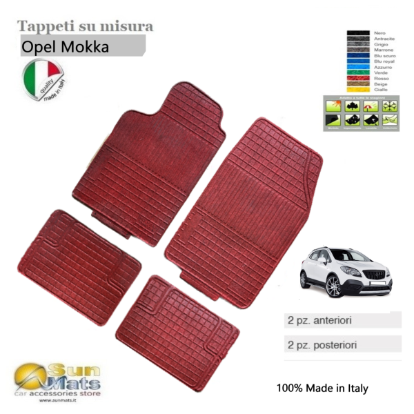 Tappeti Opel Mokka in gomma-moquette su misura di colore rosso-Su misura in gomma e moquette-Sunmats vendita on line