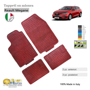 Tappeti Renault Megane in gomma-moquette su misura di colore rosso-Su misura in gomma e moquette-Sunmats vendita on line