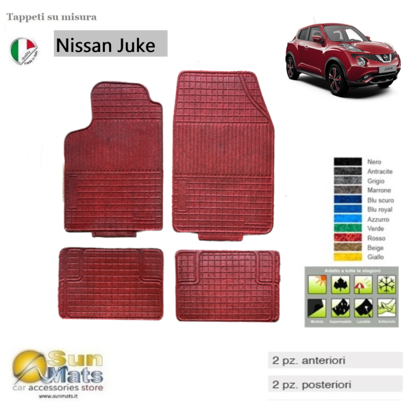 Tappeti Nissan Juke in gomma-moquette su misura di colore rosso-Su misura in gomma e moquette-Sunmats vendita on line