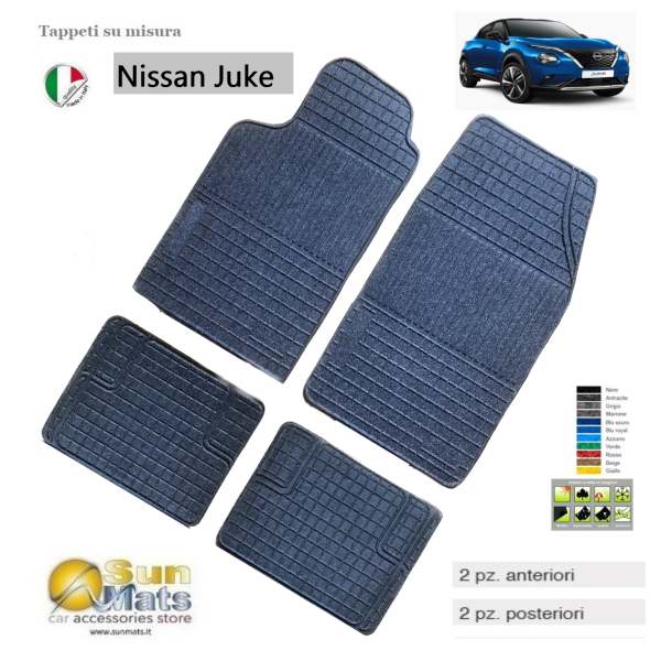 Tappeti Nissan Juke in gomma-moquette su misura di colore antracite-Su misura in gomma e moquette-Sunmats vendita on line