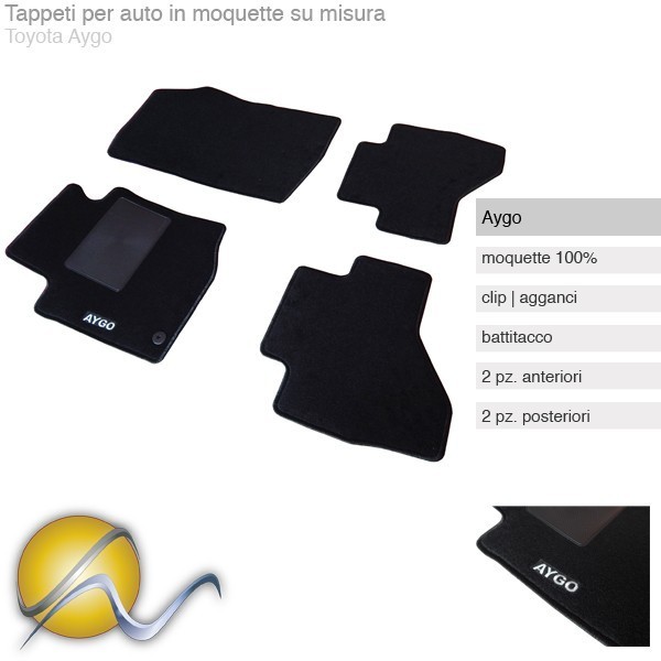 Tappeti per auto su misura in moquette con clip per Toyota Aygo 2005 - 2014-Su misura in moquette-Sunmats vendita on line