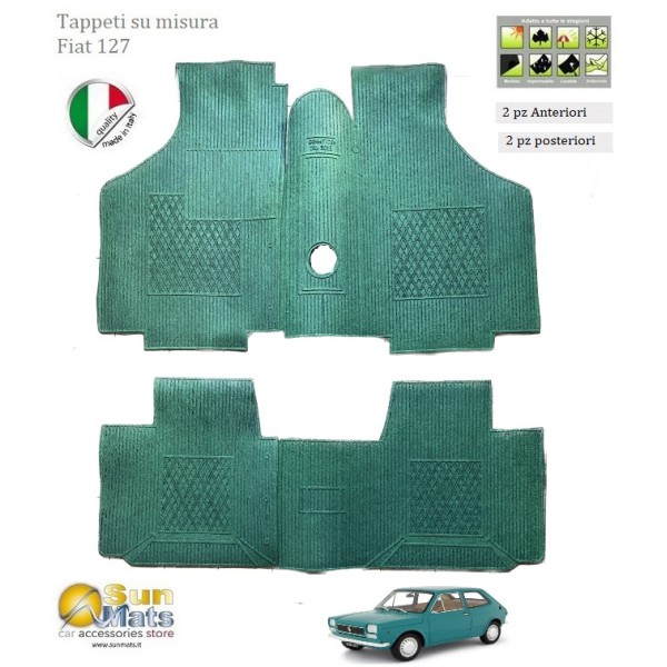 Tappeti Fiat 127 d'epoca su misura di colore Verde-AUTO D'EPOCA-Sunmats vendita on line