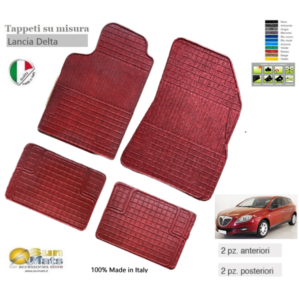 Tappeti Lancia Delta in gomma-moquette  su misura di colore Rosso-Su misura in gomma e moquette-Sunmats vendita on line