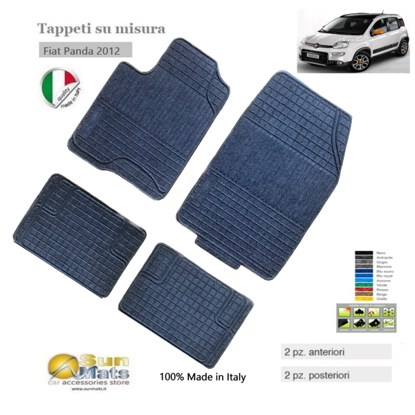 Tappeti per Fiat Panda su misura dal 2012 gomma-moquette di color antracite-Su misura in gomma e moquette-Sunmats vendita on line