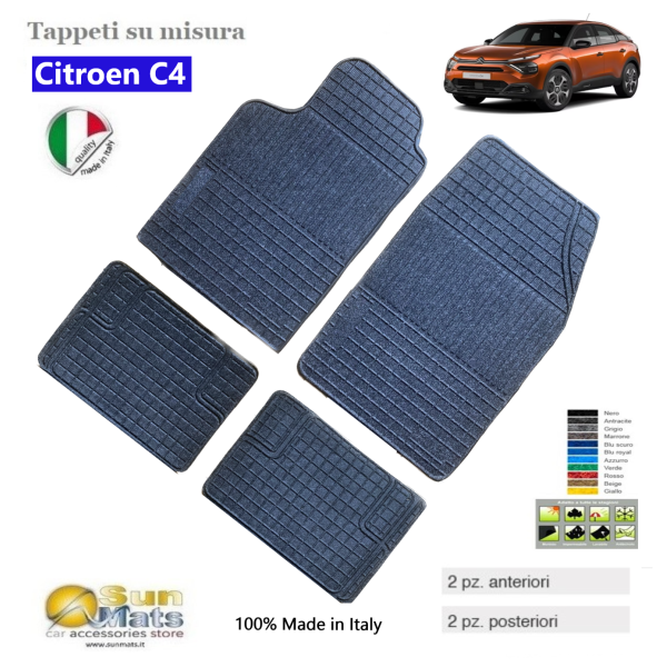 Tappeti per Citroen C4 su misura gomma-moquette di color antracite-Su misura in gomma e moquette-Sunmats vendita on line
