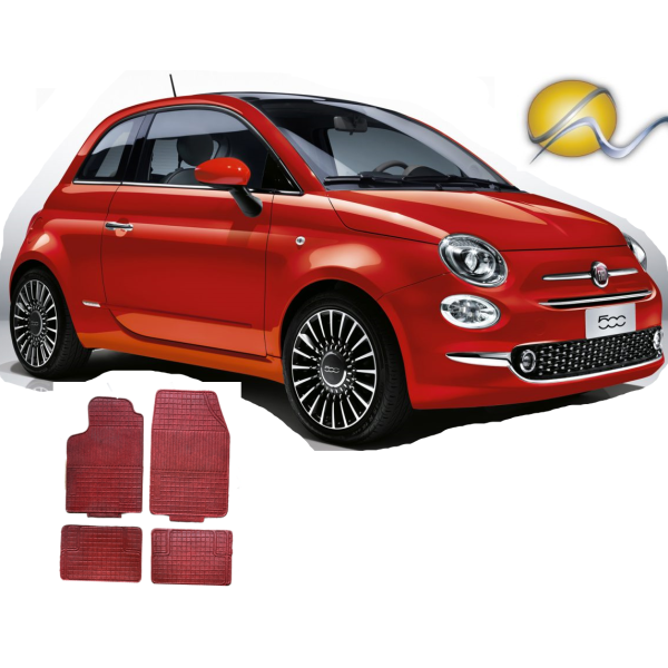 Tappeti Fiat 500 in gomma-moquette su misura di colore rosso-Su misura in gomma e moquette-Sunmats vendita on line