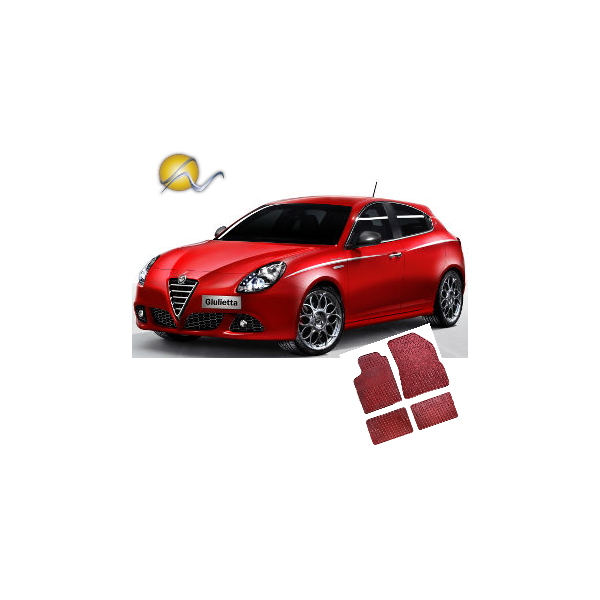 Tappeti Alfa Romeo Giulietta in gomma-moquette  su misura di colore Rosso-Su misura in gomma e moquette-Sunmats vendita on line