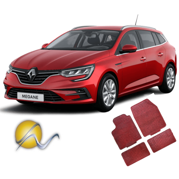 Tappeti Renault Megane in gomma-moquette su misura di colore rosso-Su misura in gomma e moquette-Sunmats vendita on line