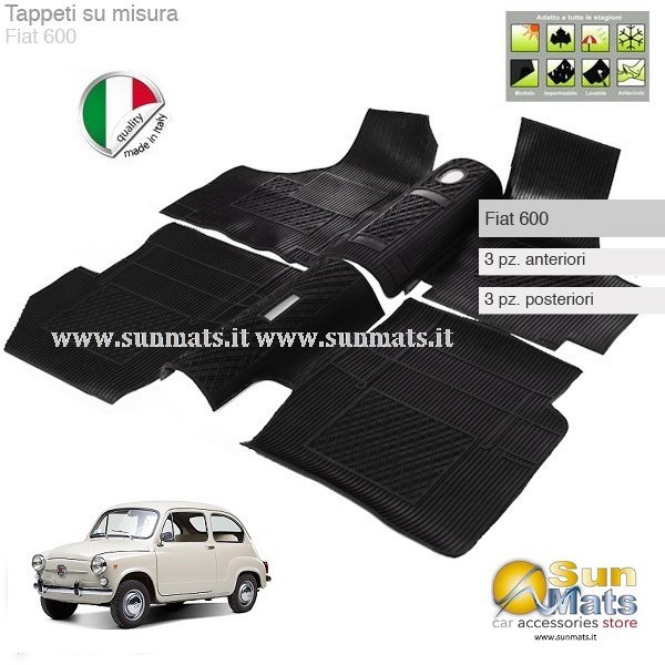 Tappeti Fiat 600 d'epoca su misura di colore Nero-AUTO D'EPOCA-Sunmats vendita on line