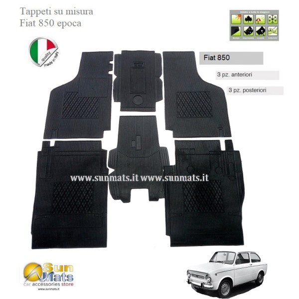 Tappeti Fiat 850 d'epoca su misura di colore Nero-AUTO D'EPOCA-Sunmats vendita on line