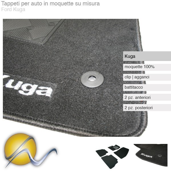 Tappeti per auto su misura in moquette con clip per Ford Kuga-Su misura in moquette-Sunmats vendita on line