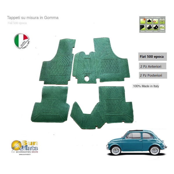 Tappeti Fiat 500 d'epoca su misura di colore Verde-AUTO D'EPOCA-Sunmats vendita on line