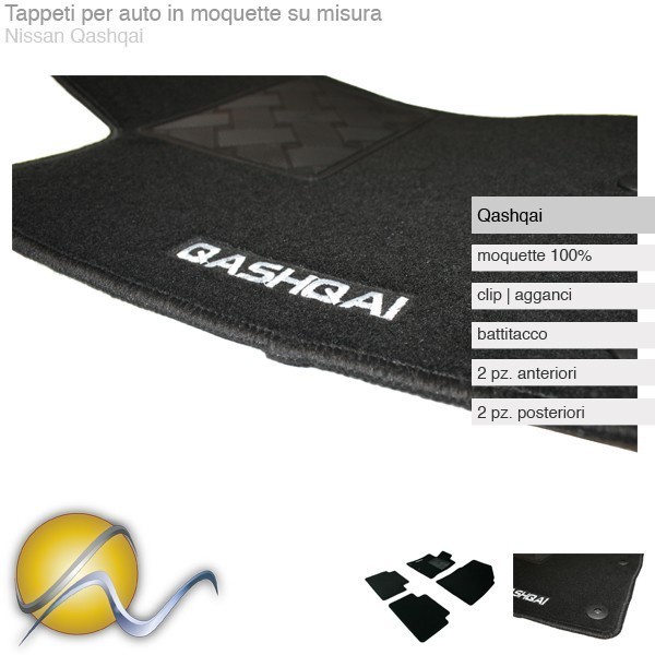 Tappeti per auto su misura in moquette con clip per Nissan Qashqai-Su misura in moquette-Sunmats vendita on line