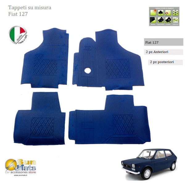 Tappeti Fiat 127 d'epoca su misura di colore Blu-AUTO D'EPOCA-Sunmats vendita on line