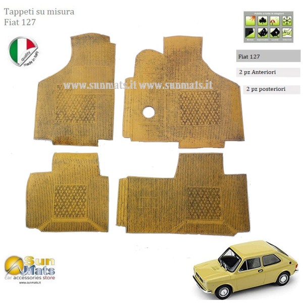 Tappeti Fiat 127 d'epoca su misura di colore Giallo Ocra-AUTO D'EPOCA-Sunmats vendita on line