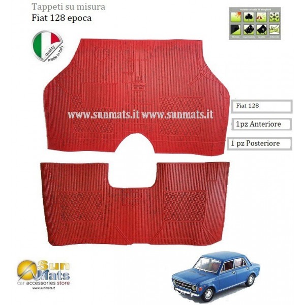 Tappeti Fiat 128 d'epoca su misura di colore Rosso-AUTO D'EPOCA-Sunmats vendita on line