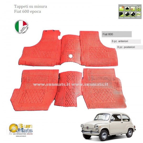 Tappeti Fiat 600 d'epoca su misura di colore Rosso-AUTO D'EPOCA-Sunmats vendita on line