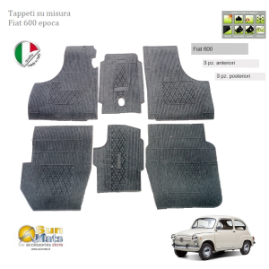 Tappeti Fiat 600 d'epoca su misura di colore Rosso-AUTO D'EPOCA-Sunmats vendita on line