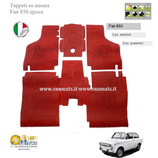 Tappeti Fiat 850 d'epoca su misura di colore Rosso-AUTO D'EPOCA-Sunmats vendita on line