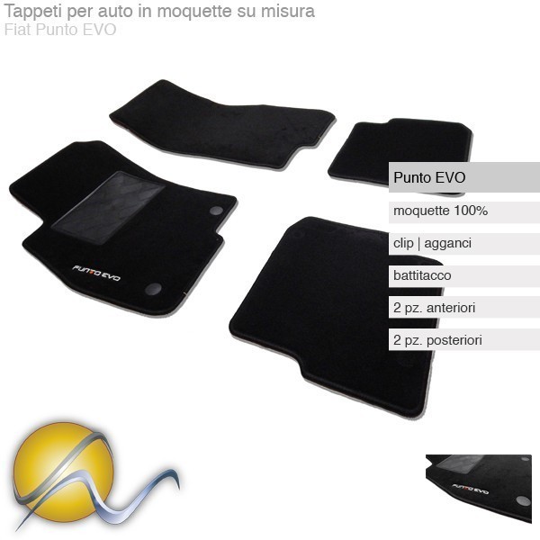 Tappeti per auto su misura in moquette con clip per Fiat Punto EVO-Su misura in moquette-Sunmats vendita on line