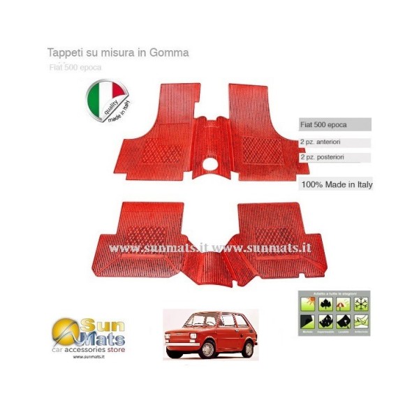 Tappeti Fiat 126 d'epoca su misura di colore Rosso-AUTO D'EPOCA-Sunmats vendita on line